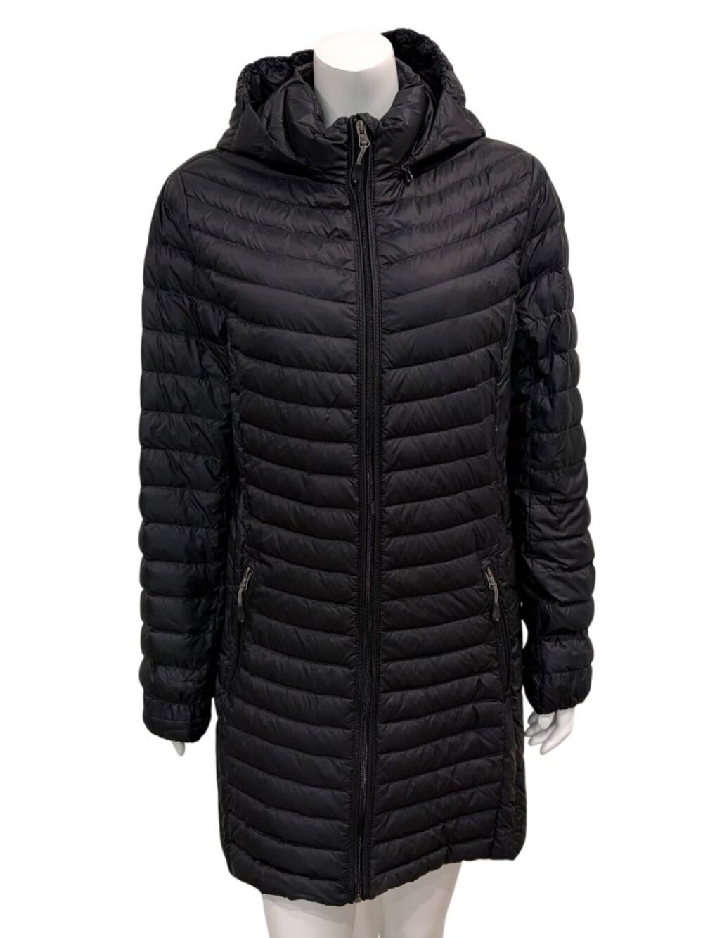 32 Degrees Womens Long Down Puffer Hooded Jacket Size L Packable Lightweight